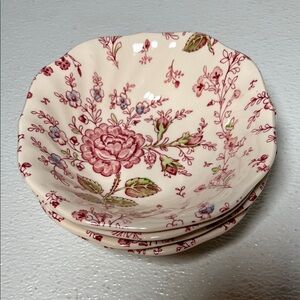 Vtg Johnson Bros Rose Chintz Soup Bowls Hand Engraving Made England Set 4